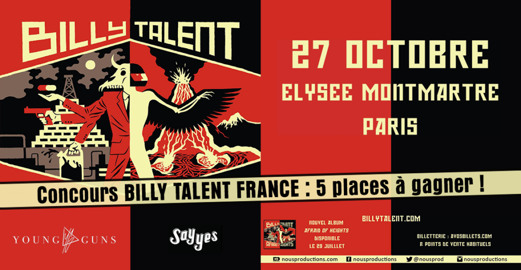 Concours Billy Talent à l'Élysée Montmartre de Paris - Octobre 2016